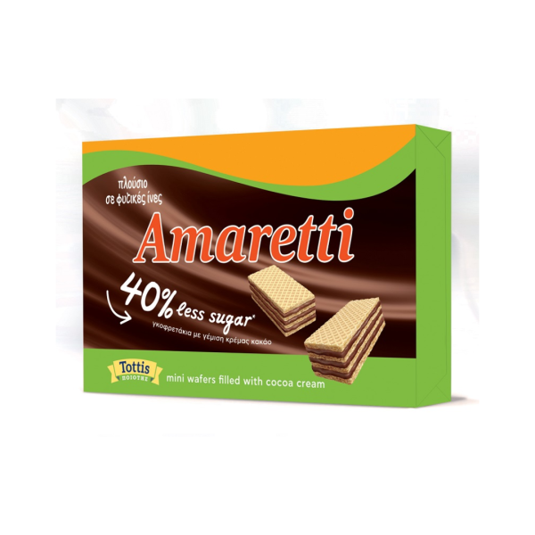 AMARETTI Γκοφρετάκια με γέμιση Κακάο 40% Λιγότερη ζάχαρη 68gr