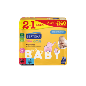 Septona Calm N' Care μωρομάντηλα χαμομήλι 2x80τεμ + 1 δώρο