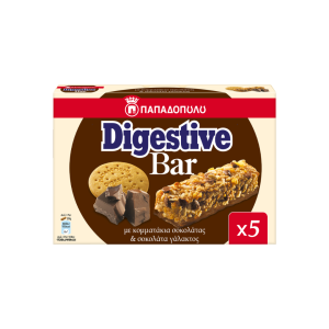 Παπαδοπούλου Digestive Bar Μπάρες Δημ/κών Με Κομματάκια Σοκ/τας & Σοκ/τα Γάλακτος 5 x 28 gr