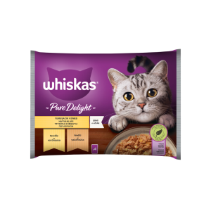 Whiskas Pure Delight Υγρή Τροφή Για Γάτες Με Επιλεγμένα Πουλερικά Σε Ζελέ 4 x 85 gr