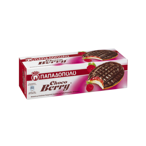 Παπαδοπούλου Μπισκότα Choco Berry με Επικάλυψη & Γέμιση Σοκολάτα & Φράουλα 150gr